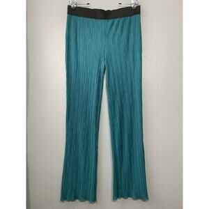 Soft Surroundings Pants Size M Lagenlook Teal Blue Crinkle Stretch Knit Artsy